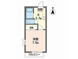ハウスグリーンヒルB 1Kの間取図画像