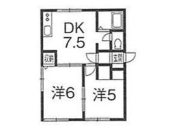 シティハイムアバンギャルド 2階2DKの間取り