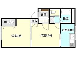 サンハイツルアラル1号館 1階2Kの間取り