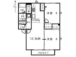 ホームタウンみどりC 2LDKの間取図画像