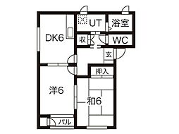 グランディールA 2DKの間取図画像