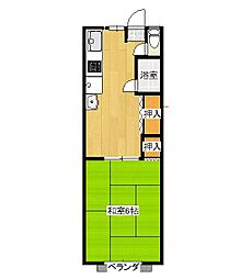 広島電鉄1系統 県病院前駅 徒歩2分の賃貸マンション 2階1LDKの間取り