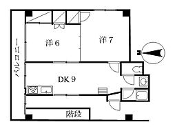 バス 昭和町下車 徒歩1分の賃貸マンション 3階2DKの間取り