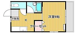 西本学生寮 1Kの間取図画像