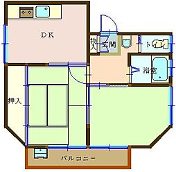 東畑ハイツ 3階2DKの間取り