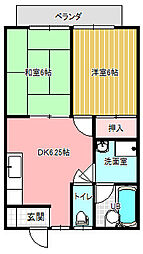 JR呉線 広駅 バス5分 白石下車 徒歩3分の賃貸アパート 2階2DKの間取り