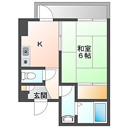 タイセイ・ビラ東中央 4階1Kの間取り