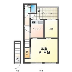 椋田アパート 2Kの間取図画像