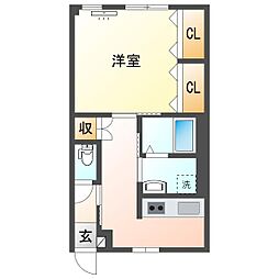 コーポ横山 1DKの間取図画像