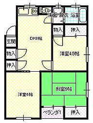 出崎アパート 201 2階3LDKの間取り