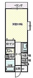 メゾングラシューズ 3階1Kの間取り