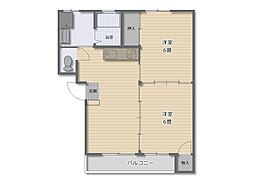 広島県福山市神辺町大字川南552-3の賃貸マンション 3階2DKの間取り