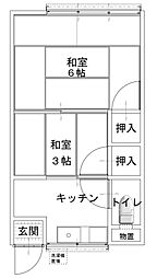 バス 古野上町下車 徒歩4分の賃貸アパート 1階2Kの間取り