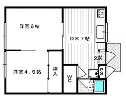 杉ハイツ 2DKの間取図画像