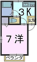 フロンティア東手城 1Kの間取図画像