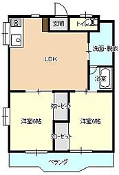 JR山陽本線 八本松駅 徒歩10分の賃貸マンション 1階2LDKの間取り