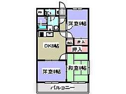 JR呉線 矢野駅 徒歩10分の賃貸マンション 3階3DKの間取り