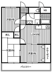 第8森本ビル 2階3DKの間取り