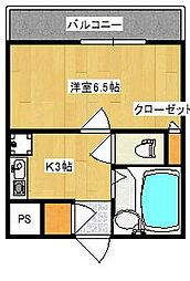オーシャン14ビル 1Kの間取図画像