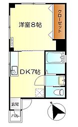 Der Pfosten.Y2 中央 2階1DKの間取り