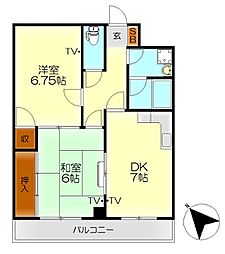 ライブコーポブンカ 2階2DKの間取り