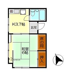 岡田ビル 3階1Kの間取り