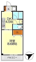 阿賀イレブンハイツ 2階1DKの間取り