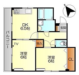 Ｏビル2 4階2DKの間取り
