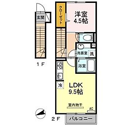メルベーユ広II 2階1LDKの間取り