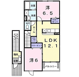 ブランシュールB 2階2LDKの間取り