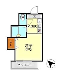 カネノリビル 1Kの間取図画像