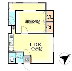 エスポワール和庄 1階1LDKの間取り