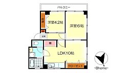 O・Sビル 2階2LDKの間取り