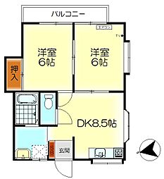 グリーンハイツ 1階2DKの間取り