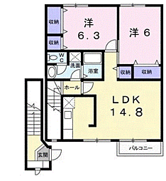 プリムヴェールB 2階2LDKの間取り