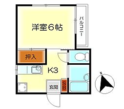 北岡ハイツ 1Kの間取図画像