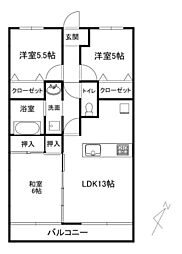 ソレイユ西条 3階3LDKの間取り