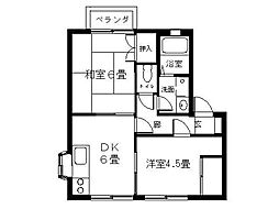 アプロード東手城A 2DKの間取図画像
