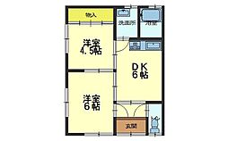 コーポかもめ 2階2DKの間取り