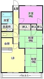 第2メゾン浜本 3DKの間取図画像