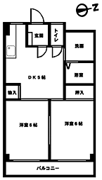 バス 中区保健所前下車 徒歩4分の賃貸マンション 5階2DKの間取り