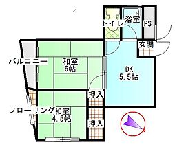 JR芸備線 玖村駅 徒歩2分の賃貸マンション 2階2DKの間取り