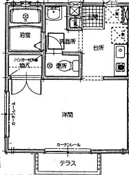 グランデール 2階1Kの間取り