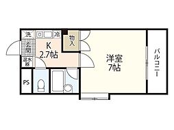 アーバンヒルズ510 3階1Kの間取り