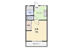 シティハイムB 1Kの間取図画像