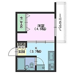 藤ハイツ 1DKの間取図画像