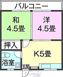 玉城アパートA棟 2Kの間取図画像