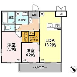 Ｃｅｒｒｏ　ｖｉｓｔａ 102 1階2LDKの間取り