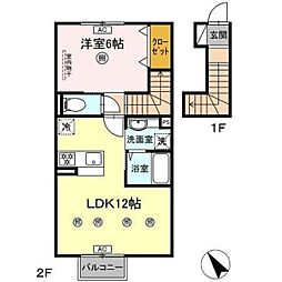 （仮）Ｄ−ＲＯＯＭ高良 201 2階1LDKの間取り