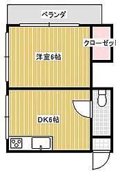 コーポ花城 1DKの間取図画像